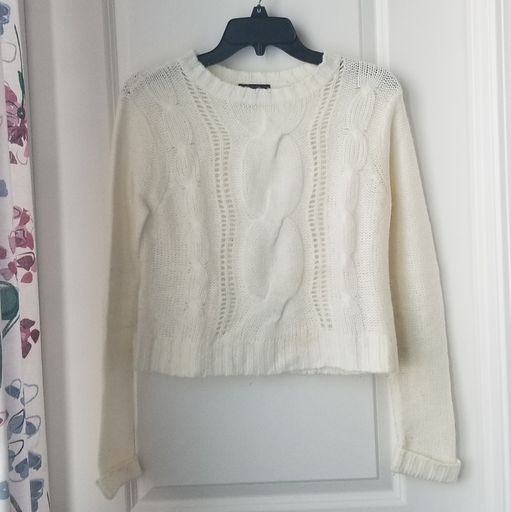 Cropped White Knit Sweater